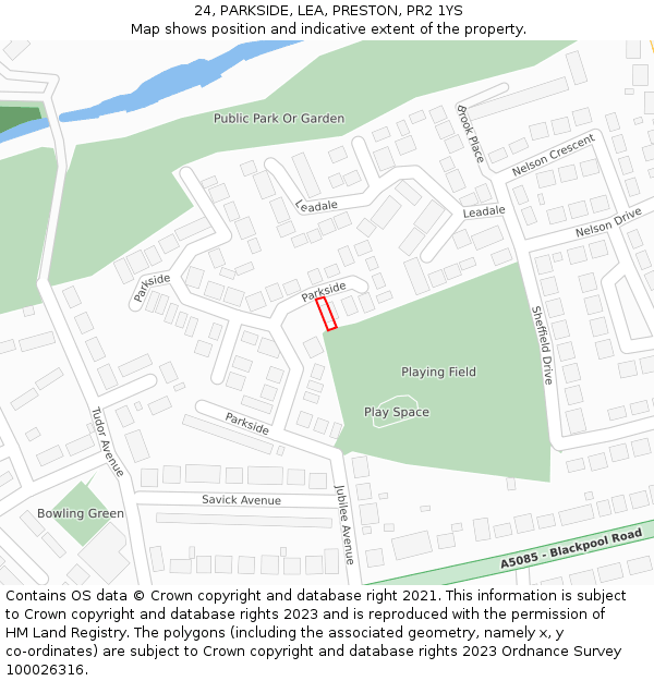 24, PARKSIDE, LEA, PRESTON, PR2 1YS: Location map and indicative extent of plot