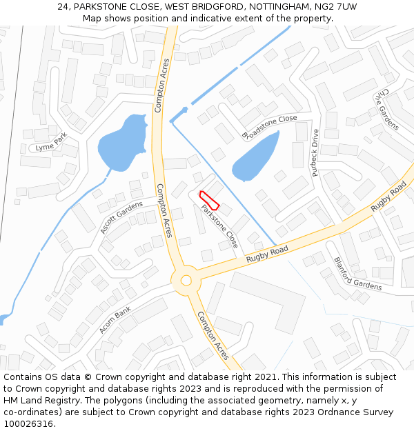 24, PARKSTONE CLOSE, WEST BRIDGFORD, NOTTINGHAM, NG2 7UW: Location map and indicative extent of plot