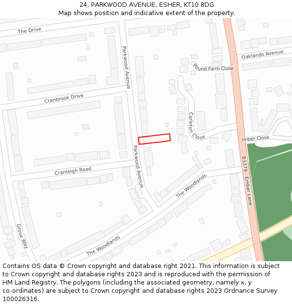 24, PARKWOOD AVENUE, ESHER, KT10 8DG: Location map and indicative extent of plot