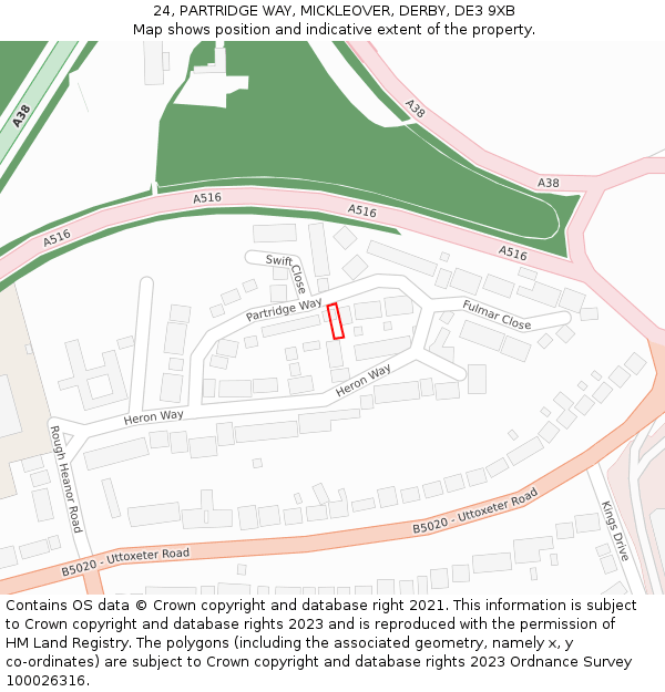 24, PARTRIDGE WAY, MICKLEOVER, DERBY, DE3 9XB: Location map and indicative extent of plot