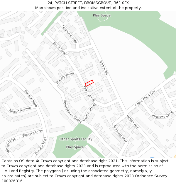 24, PATCH STREET, BROMSGROVE, B61 0FX: Location map and indicative extent of plot