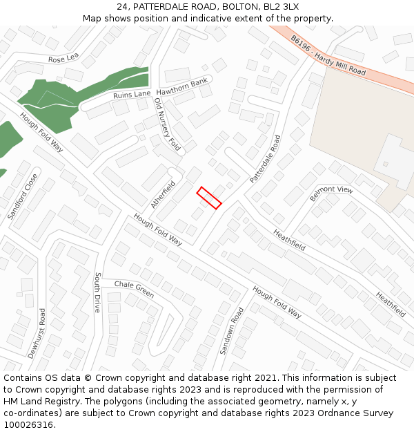 24, PATTERDALE ROAD, BOLTON, BL2 3LX: Location map and indicative extent of plot