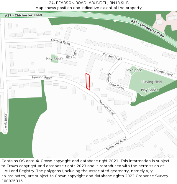 24, PEARSON ROAD, ARUNDEL, BN18 9HR: Location map and indicative extent of plot