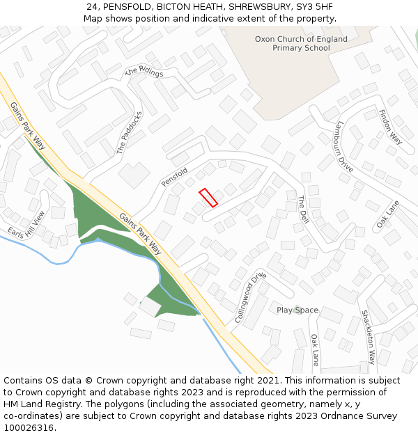 24, PENSFOLD, BICTON HEATH, SHREWSBURY, SY3 5HF: Location map and indicative extent of plot
