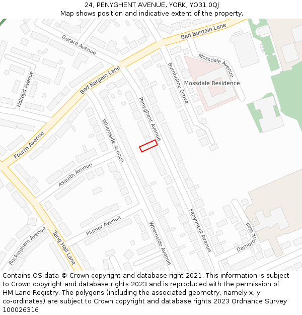 24, PENYGHENT AVENUE, YORK, YO31 0QJ: Location map and indicative extent of plot