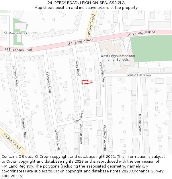 24, PERCY ROAD, LEIGH-ON-SEA, SS9 2LA: Location map and indicative extent of plot