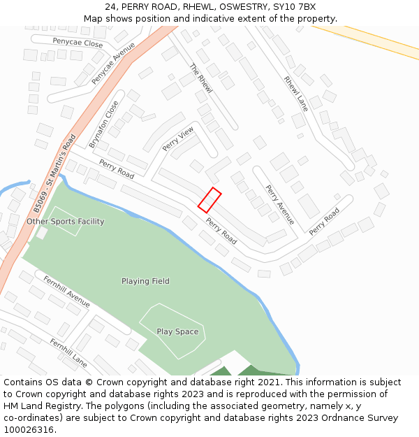 24, PERRY ROAD, RHEWL, OSWESTRY, SY10 7BX: Location map and indicative extent of plot