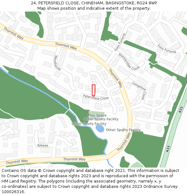 24, PETERSFIELD CLOSE, CHINEHAM, BASINGSTOKE, RG24 8WP: Location map and indicative extent of plot