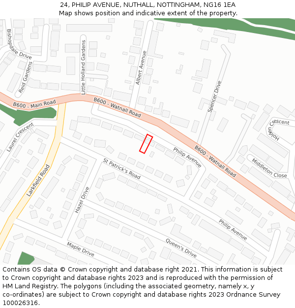 24, PHILIP AVENUE, NUTHALL, NOTTINGHAM, NG16 1EA: Location map and indicative extent of plot