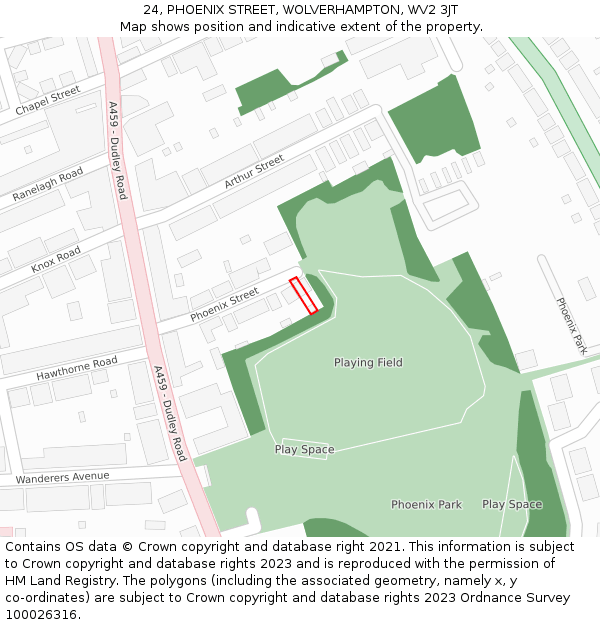 24, PHOENIX STREET, WOLVERHAMPTON, WV2 3JT: Location map and indicative extent of plot