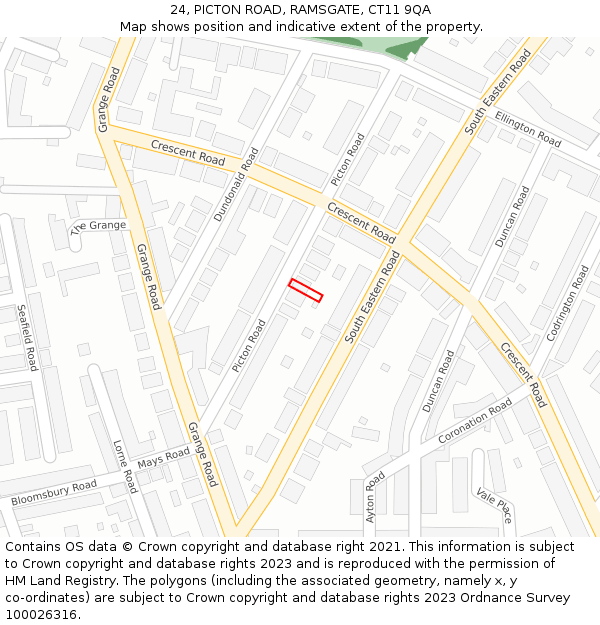24, PICTON ROAD, RAMSGATE, CT11 9QA: Location map and indicative extent of plot