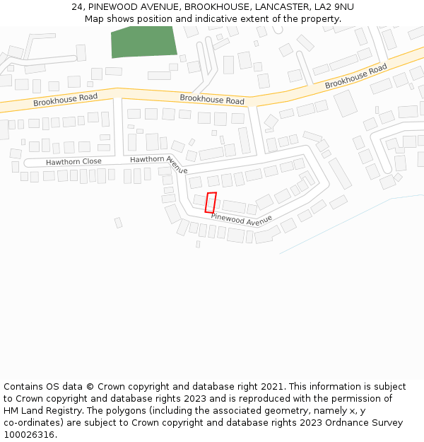 24, PINEWOOD AVENUE, BROOKHOUSE, LANCASTER, LA2 9NU: Location map and indicative extent of plot