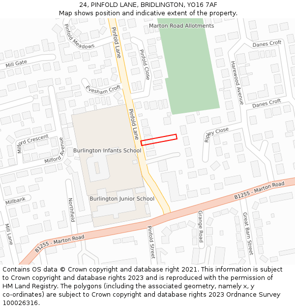 24, PINFOLD LANE, BRIDLINGTON, YO16 7AF: Location map and indicative extent of plot