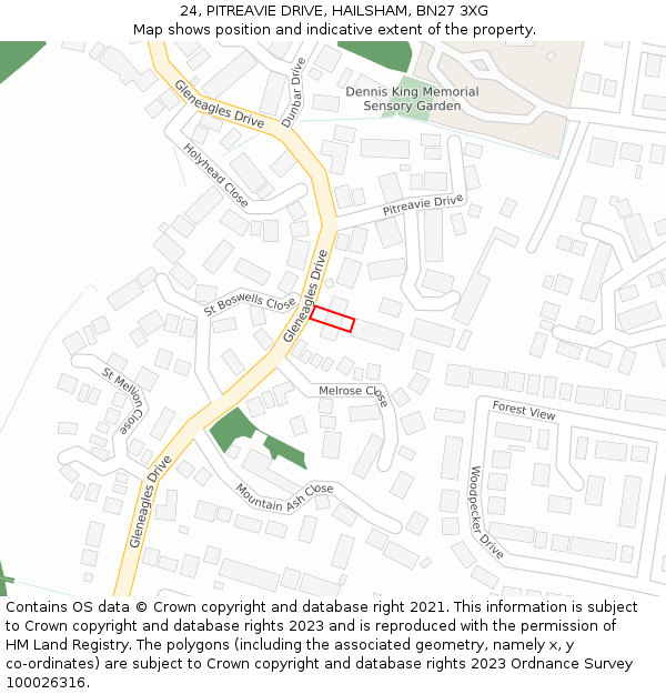 24, PITREAVIE DRIVE, HAILSHAM, BN27 3XG: Location map and indicative extent of plot