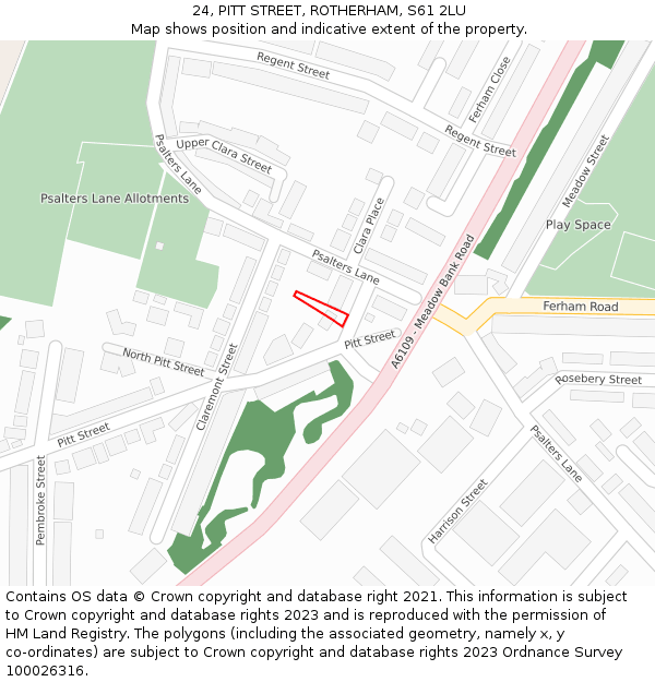 24, PITT STREET, ROTHERHAM, S61 2LU: Location map and indicative extent of plot