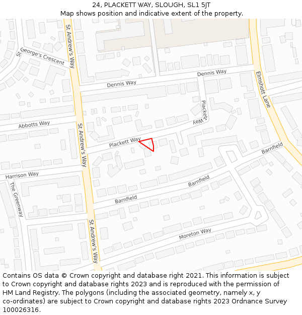 24, PLACKETT WAY, SLOUGH, SL1 5JT: Location map and indicative extent of plot