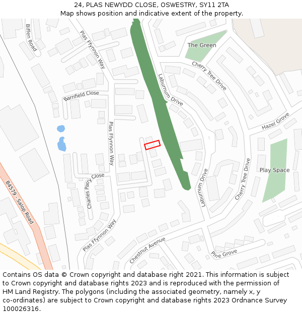 24, PLAS NEWYDD CLOSE, OSWESTRY, SY11 2TA: Location map and indicative extent of plot
