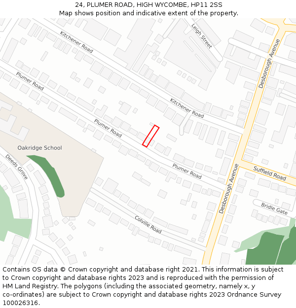 24, PLUMER ROAD, HIGH WYCOMBE, HP11 2SS: Location map and indicative extent of plot