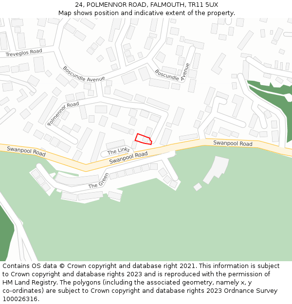 24, POLMENNOR ROAD, FALMOUTH, TR11 5UX: Location map and indicative extent of plot