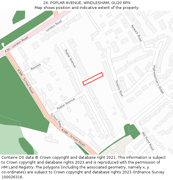 24, POPLAR AVENUE, WINDLESHAM, GU20 6PN: Location map and indicative extent of plot