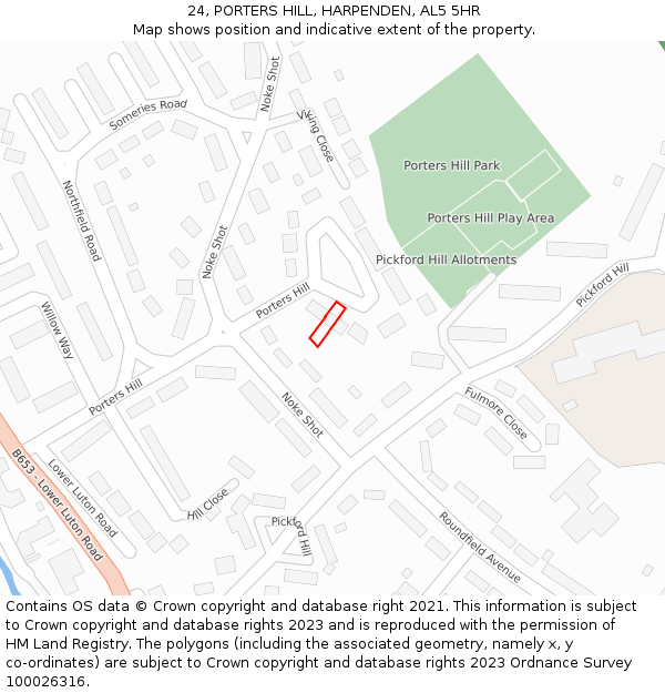 24, PORTERS HILL, HARPENDEN, AL5 5HR: Location map and indicative extent of plot