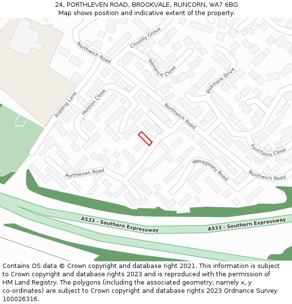 24, PORTHLEVEN ROAD, BROOKVALE, RUNCORN, WA7 6BG: Location map and indicative extent of plot