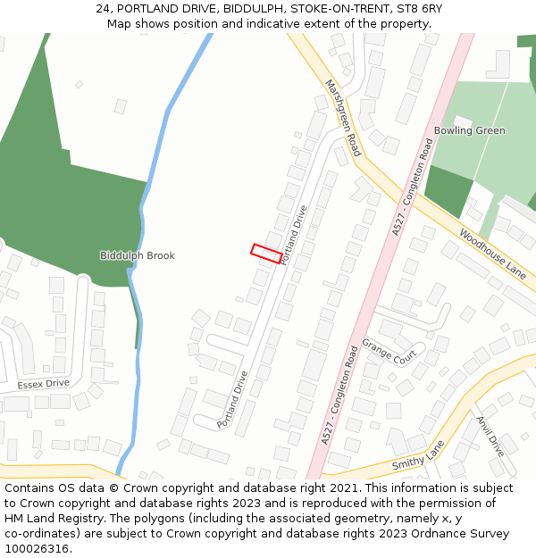 24, PORTLAND DRIVE, BIDDULPH, STOKE-ON-TRENT, ST8 6RY: Location map and indicative extent of plot