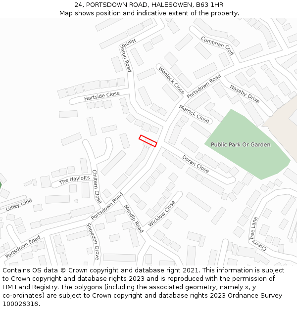 24, PORTSDOWN ROAD, HALESOWEN, B63 1HR: Location map and indicative extent of plot