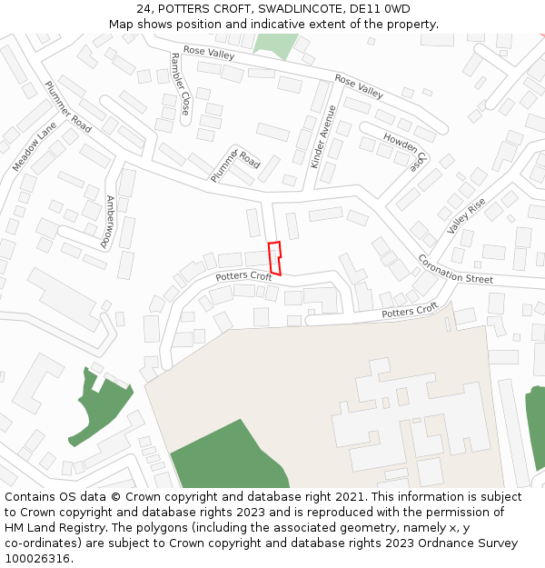 24, POTTERS CROFT, SWADLINCOTE, DE11 0WD: Location map and indicative extent of plot