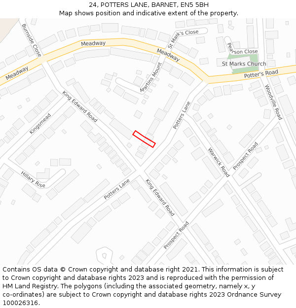 24, POTTERS LANE, BARNET, EN5 5BH: Location map and indicative extent of plot