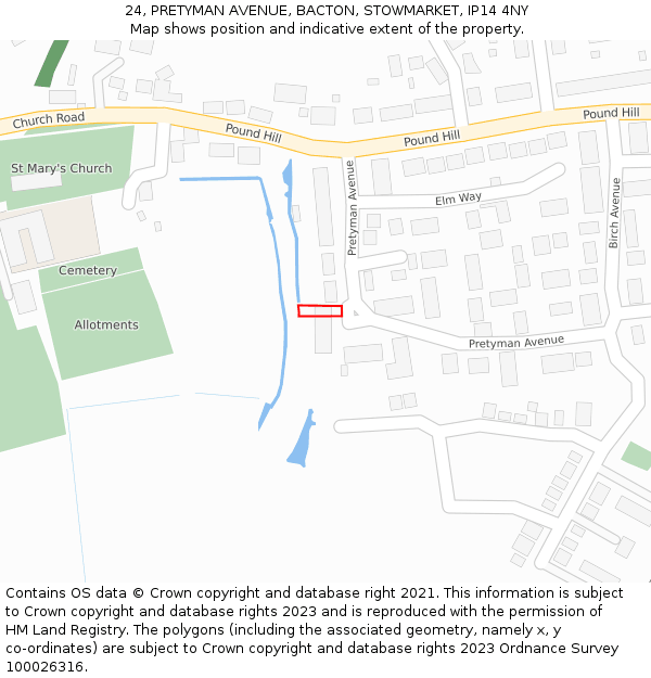 24, PRETYMAN AVENUE, BACTON, STOWMARKET, IP14 4NY: Location map and indicative extent of plot