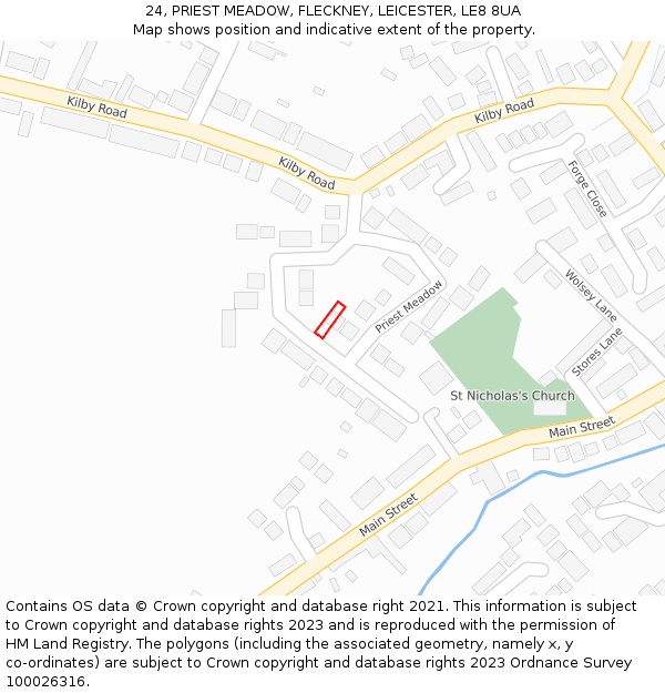 24, PRIEST MEADOW, FLECKNEY, LEICESTER, LE8 8UA: Location map and indicative extent of plot