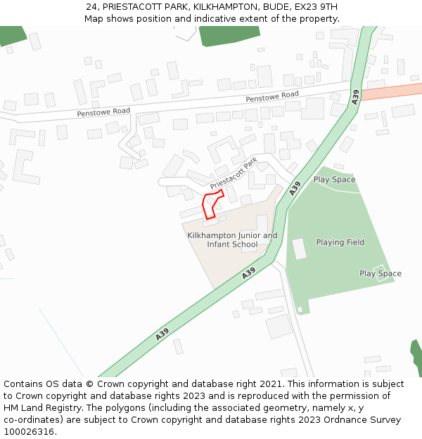 24, PRIESTACOTT PARK, KILKHAMPTON, BUDE, EX23 9TH: Location map and indicative extent of plot