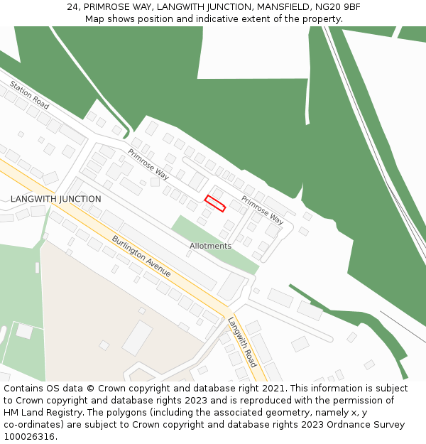 24, PRIMROSE WAY, LANGWITH JUNCTION, MANSFIELD, NG20 9BF: Location map and indicative extent of plot