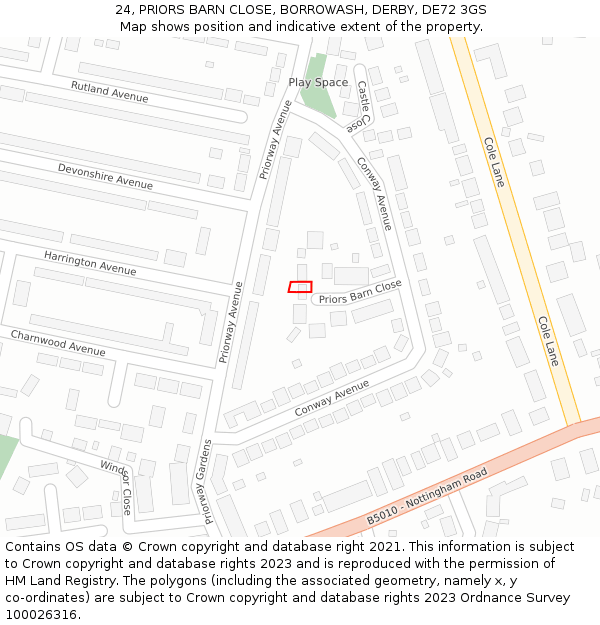 24, PRIORS BARN CLOSE, BORROWASH, DERBY, DE72 3GS: Location map and indicative extent of plot