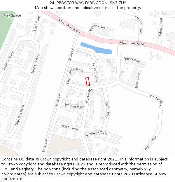 24, PROCTOR WAY, FARINGDON, SN7 7UY: Location map and indicative extent of plot