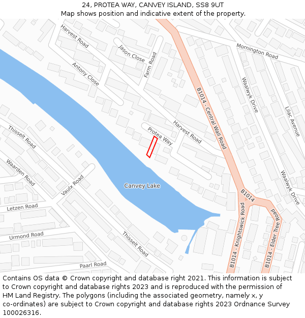 24, PROTEA WAY, CANVEY ISLAND, SS8 9UT: Location map and indicative extent of plot