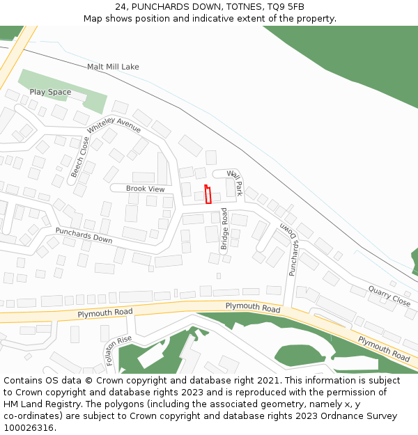24, PUNCHARDS DOWN, TOTNES, TQ9 5FB: Location map and indicative extent of plot