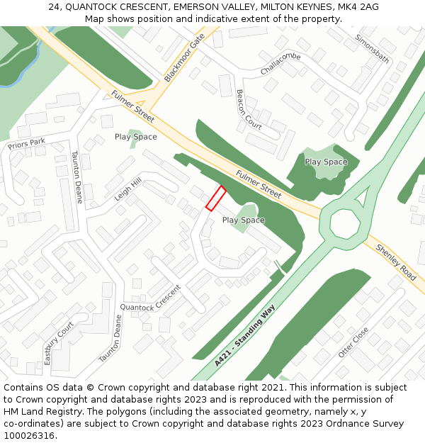 24, QUANTOCK CRESCENT, EMERSON VALLEY, MILTON KEYNES, MK4 2AG: Location map and indicative extent of plot