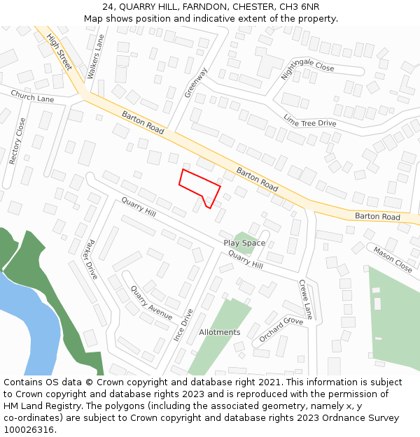 24, QUARRY HILL, FARNDON, CHESTER, CH3 6NR: Location map and indicative extent of plot