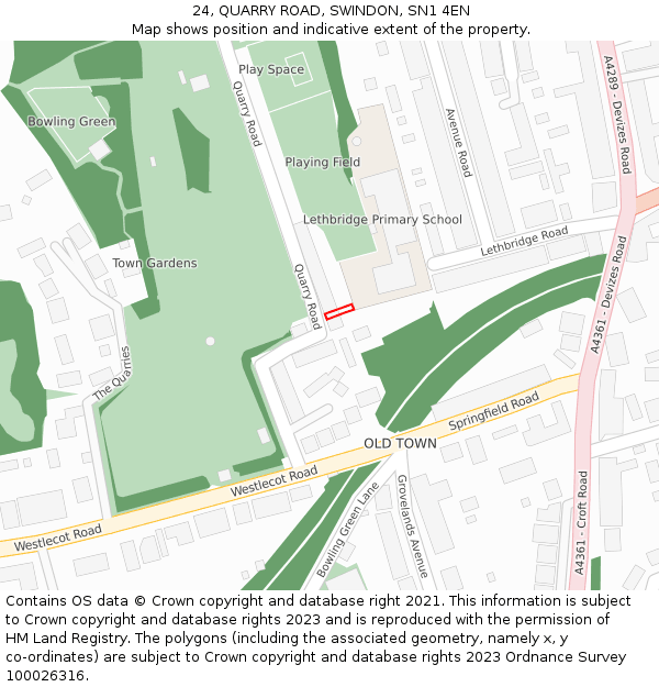 24, QUARRY ROAD, SWINDON, SN1 4EN: Location map and indicative extent of plot