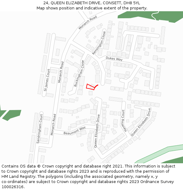 24, QUEEN ELIZABETH DRIVE, CONSETT, DH8 5YL: Location map and indicative extent of plot