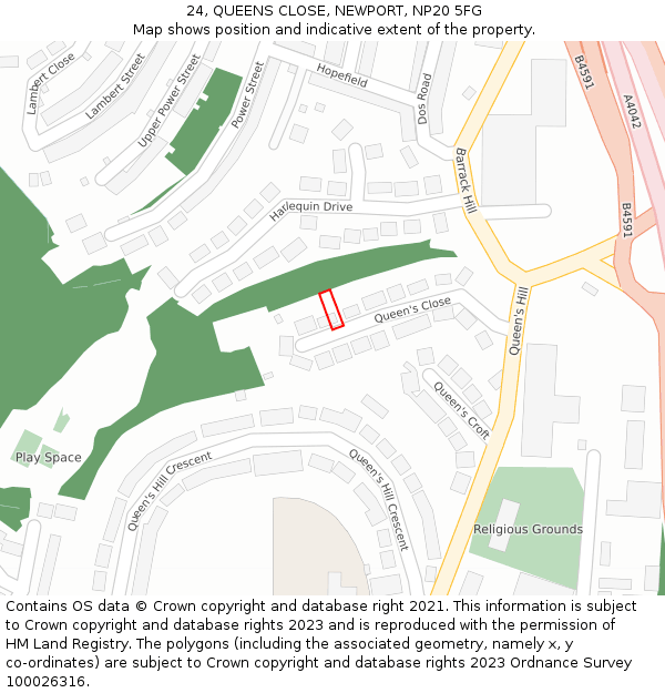 24, QUEENS CLOSE, NEWPORT, NP20 5FG: Location map and indicative extent of plot