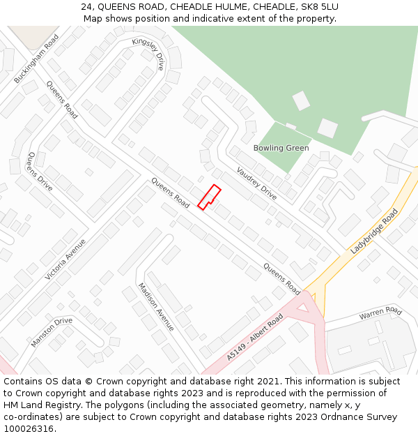 24, QUEENS ROAD, CHEADLE HULME, CHEADLE, SK8 5LU: Location map and indicative extent of plot