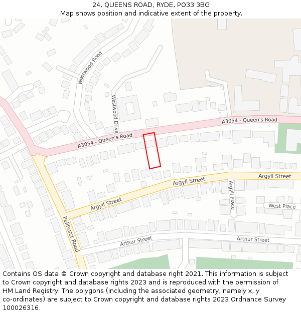 24, QUEENS ROAD, RYDE, PO33 3BG: Location map and indicative extent of plot