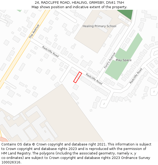 24, RADCLIFFE ROAD, HEALING, GRIMSBY, DN41 7NH: Location map and indicative extent of plot