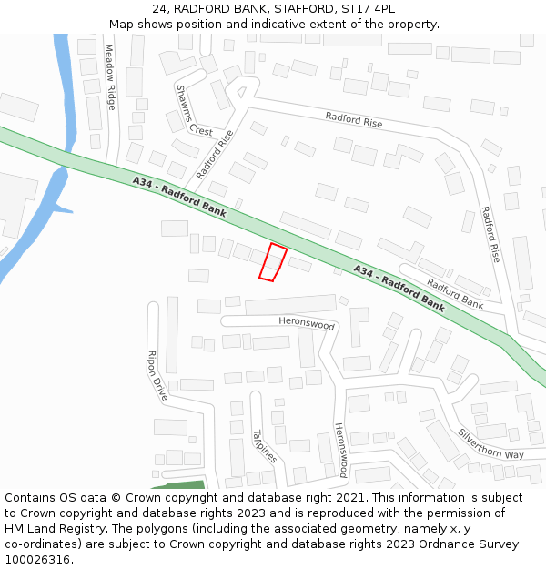 24, RADFORD BANK, STAFFORD, ST17 4PL: Location map and indicative extent of plot