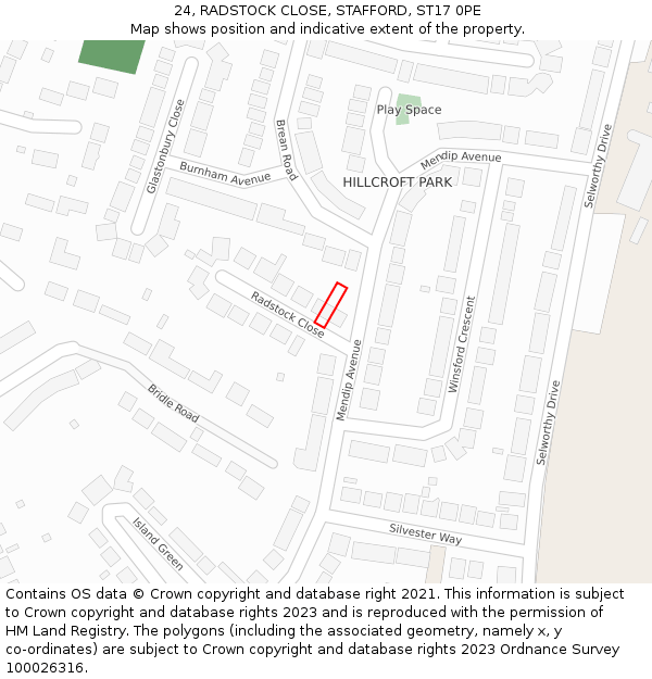 24, RADSTOCK CLOSE, STAFFORD, ST17 0PE: Location map and indicative extent of plot