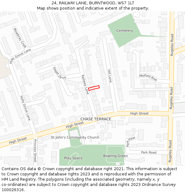 24, RAILWAY LANE, BURNTWOOD, WS7 1LT: Location map and indicative extent of plot