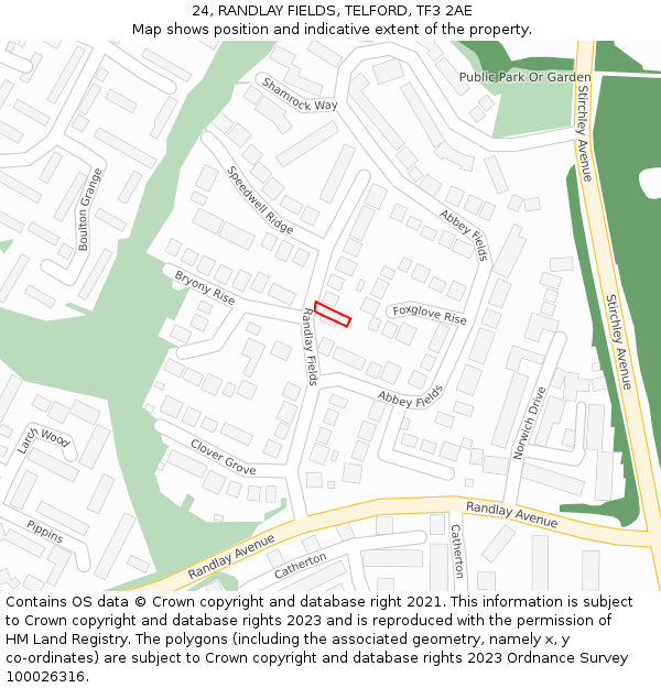 24, RANDLAY FIELDS, TELFORD, TF3 2AE: Location map and indicative extent of plot